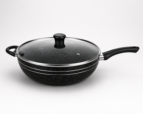 34cm Nonstick Wok with Lid & Long Handle – Induction Compatible, Suitable for All Hobs