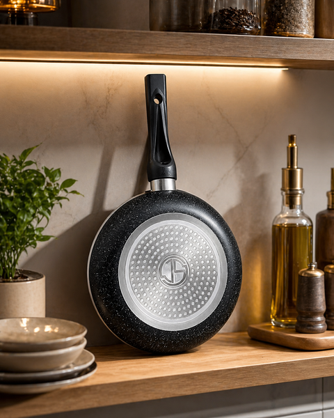 24cm Marble Nonstick Frying Pan with Lid – Induction Compatible, Suitable for All Hobs