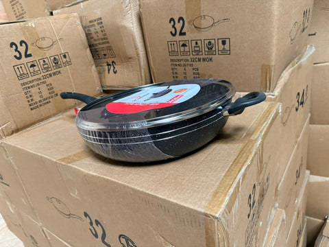 34cm Nonstick Wok with Lid & Long Handle – Induction Compatible, Suitable for All Hobs