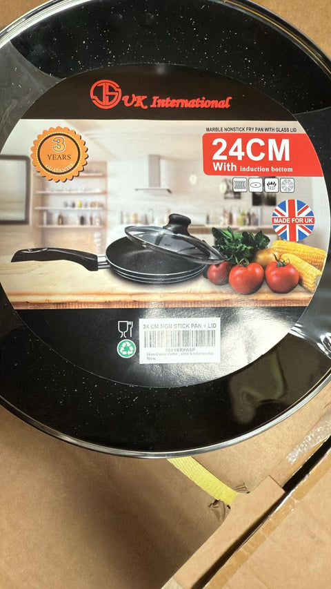 24cm Marble Nonstick Frying Pan with Lid – Induction Compatible, Suitable for All Hobs